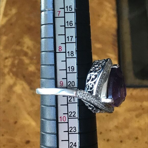 African Amethyst Sterling Silver Carved Ring Size 9 - Picture 4 of 9
